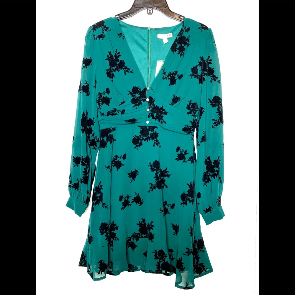 GB long Sleeve Floral Junior Emerald Dress Sz. S